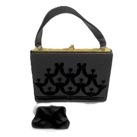 Vintage 1960’s Flocked Silk Handbag by Bienen-Davis - Picture 3 of 9